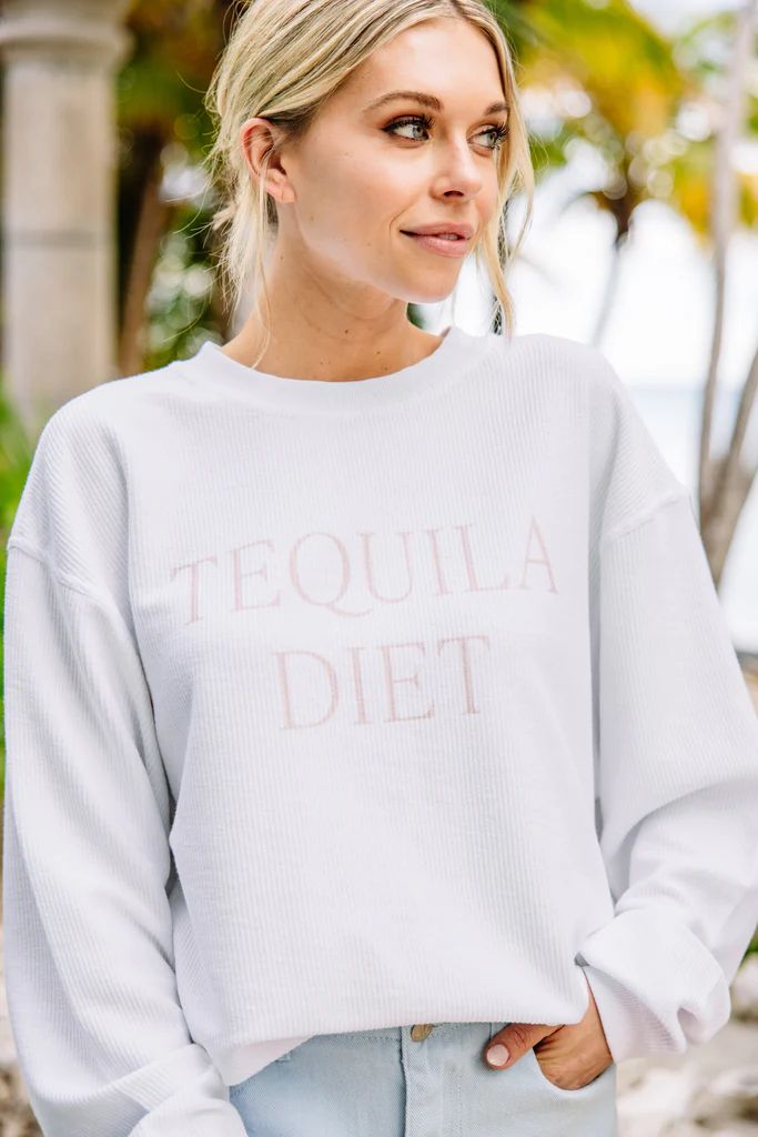 Tequila Diet White Corded Graphic Sweatshirt | The Mint Julep Boutique