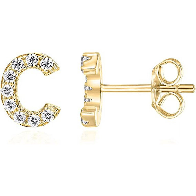 PAVOI 14K Yellow Gold Plated Sterling Silver CZ Alphabet Letter Earrings | Initial Earrings for G... | Walmart (US)