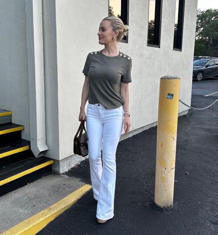 Always love white denim and this classed up t-shirt is a must! It comes in a few colors. Also my wedges are Jimmy Choo from last year. I couldn’t find them so I linked a couple of other options.

#LTKSeasonal #LTKstyletip #LTKunder100
