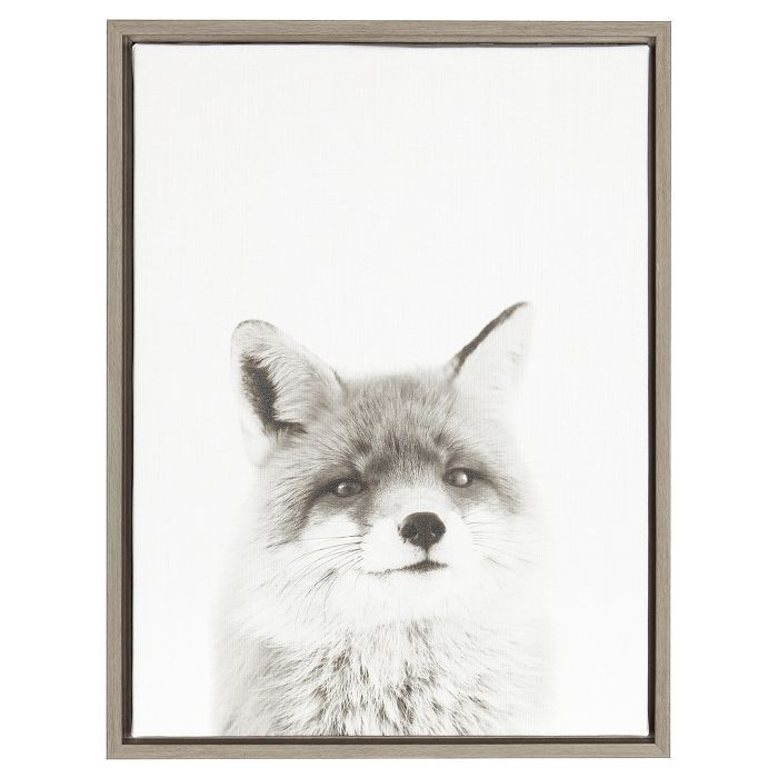 Fox Framed Canvas Art Gray (24"x18") - Uniek | Target