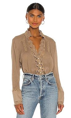 Free People Clemence Button Down in Taupe from Revolve.com | Revolve Clothing (Global)