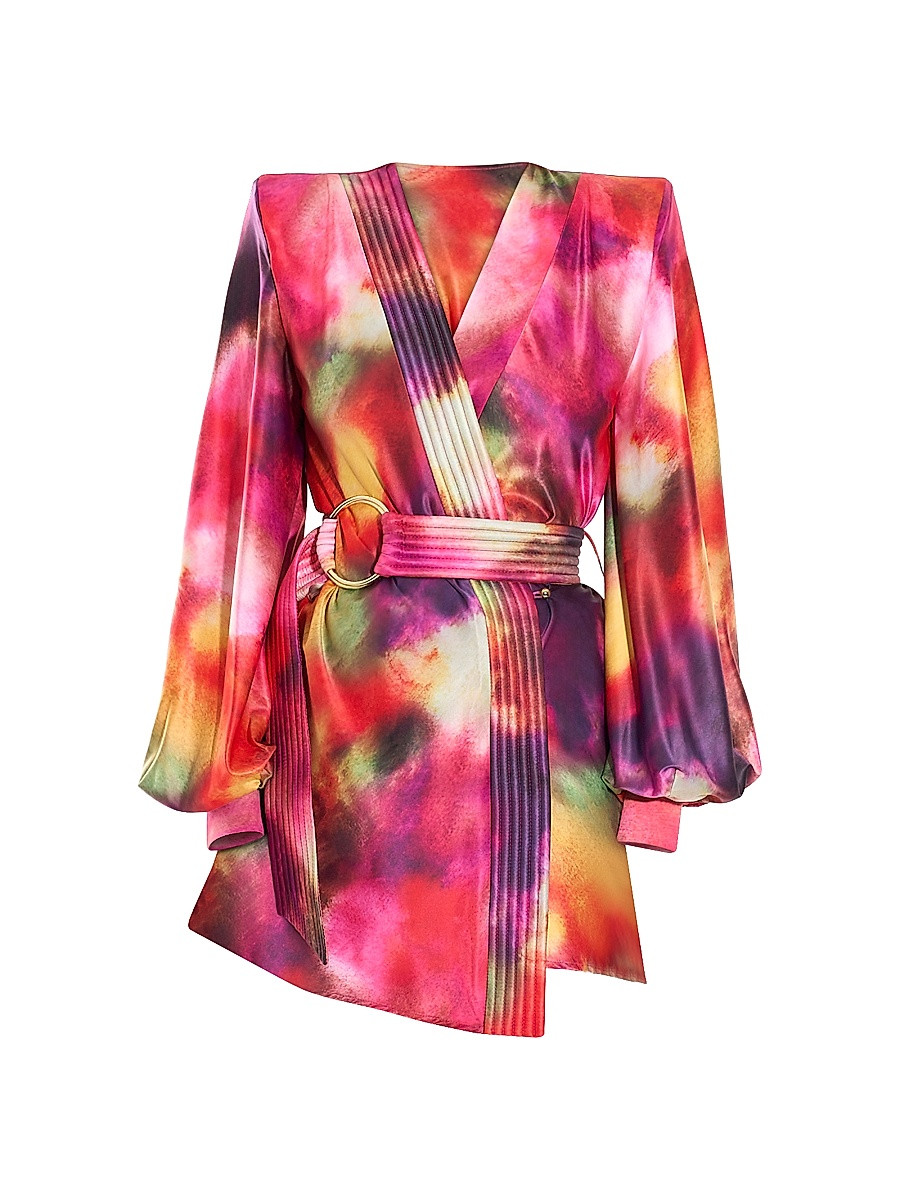 Women's Cala Conta Tie-Dye Satin Tie-Waist Minidress - Size 0 | Saks Fifth Avenue