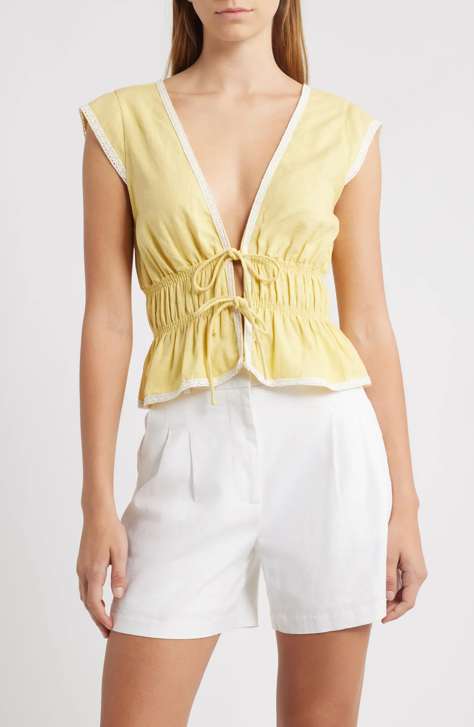 WAYF Clara Tie Front Linen Blend Top | Nordstrom | Nordstrom