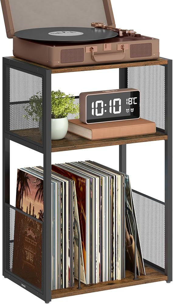 VASAGLE Record Player Stand, 3-Tier Side Table, Vinyl Record Storage up to 100 Albums, End Table ... | Amazon (US)