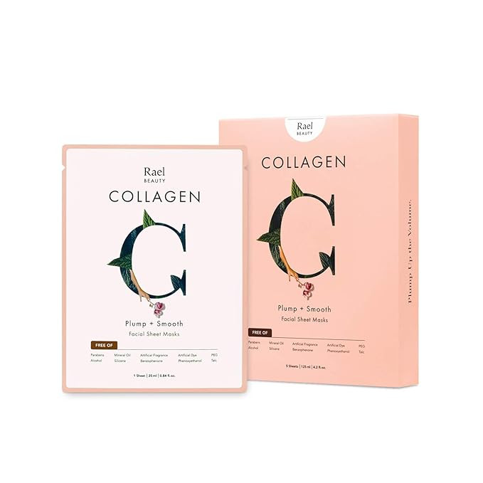 Rael Bamboo Face Sheet Mask - Collagen Facial Mask with Collagen Essence, Hydrating, Moisturizing... | Amazon (US)