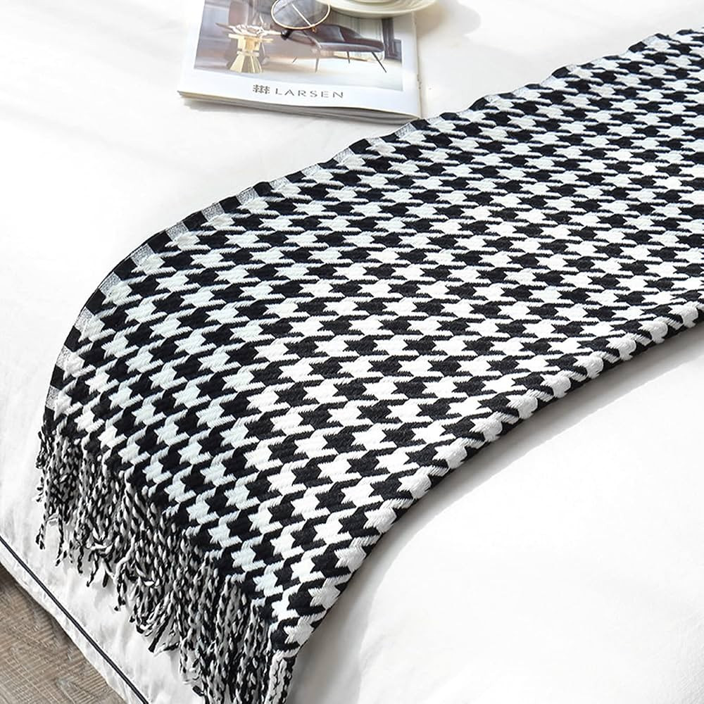 Knitted Throw Blanket with Tassels Houndstooth Bohemian Check Soft Warm Cozy Lightweight Couch Co... | Amazon (US)