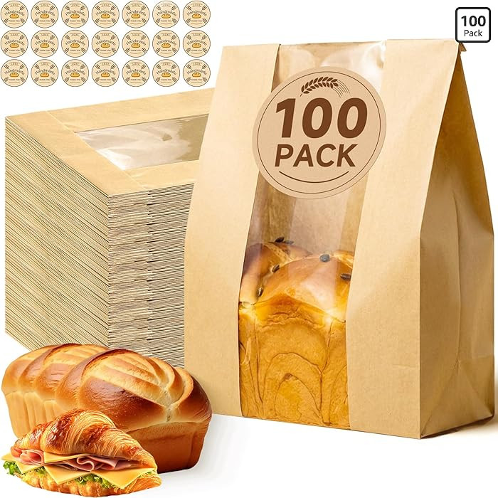 Tripho 100 Pcs Bread Bags for Homemade Bread with Clear Window & 120 Stickers, Sourdough Bread Ba... | Amazon (US)