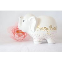 Personalized White Elephant Piggy Bank, Hand Painted Bank For Girls, Baby Shower Gift 1st Birthday G | Etsy (US)