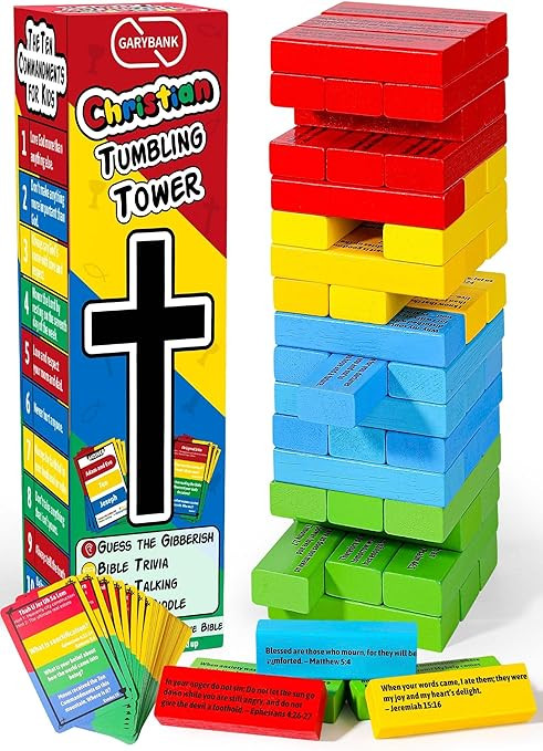 Garybank Faith Tower Bible Games for Kids, Blocks with Verse, 66 Bible Trivia Cards W/ 260+ Bibli... | Amazon (US)