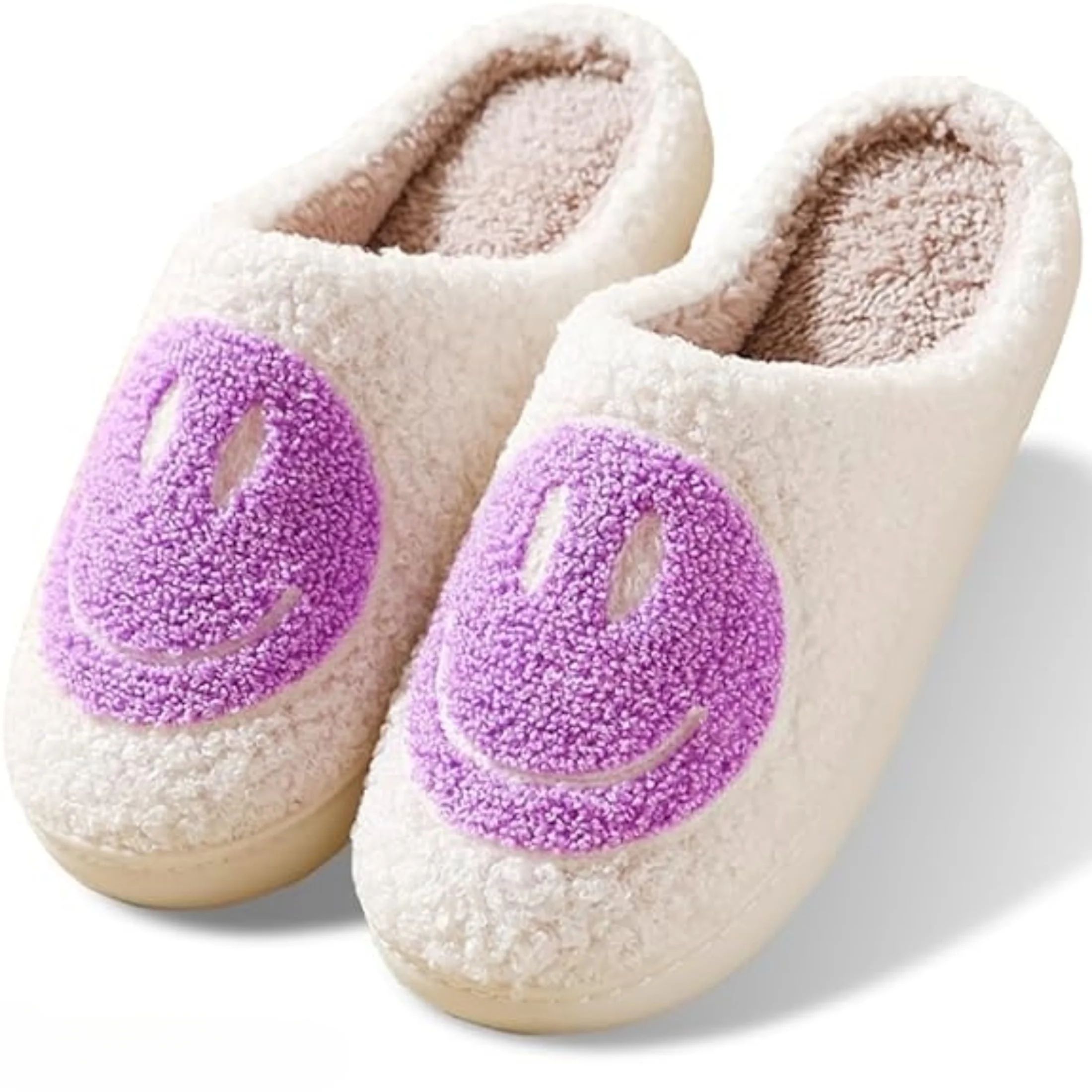 BERANMEY Cute Smile Face Slippers for Women Perfect Soft Plush Comfy Warm Slip-On Happy Face Slip... | Walmart (US)