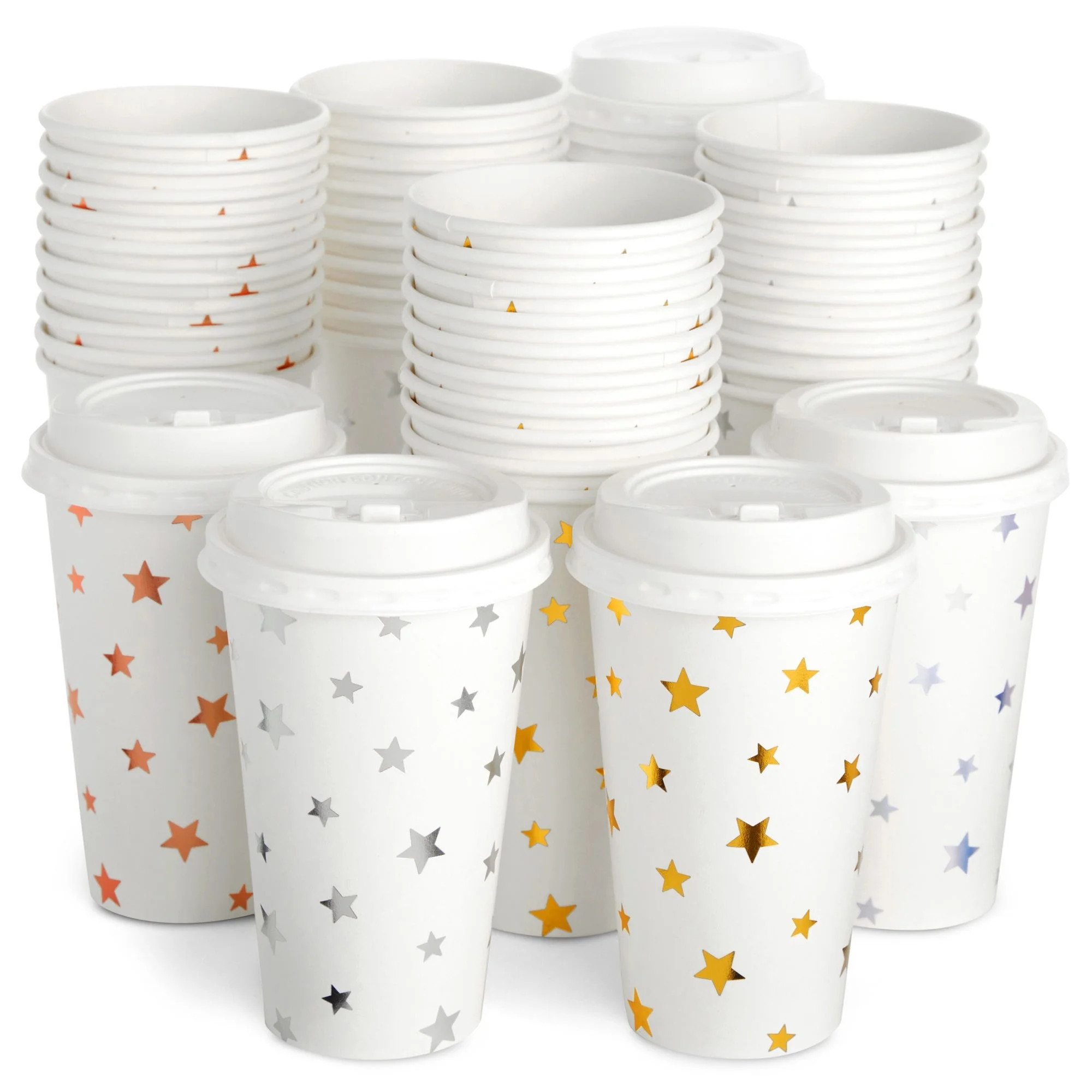 48 Pack Disposable 16oz Coffee Cups with Lids, Paper To Go Coffee Cups for Themed Birthday Party,... | Walmart (US)