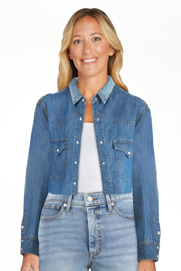 Jessica Simpson Women's Crop Denim Western Shirt, Sizes XS-XL | Walmart (US)