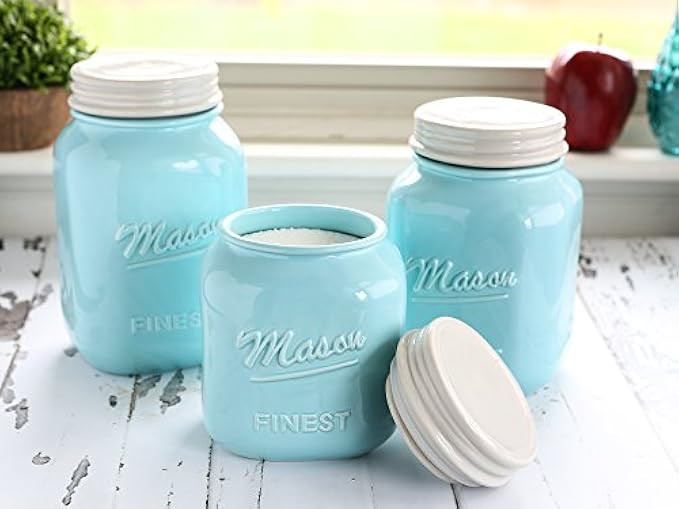 Sparrow Decor Mason Jar Kitchen Canister Set - Set of 3 Kitchen Canisters - Large, Round Ceramic Set | Amazon (US)