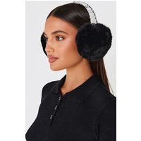 Black Boucle Faux Fur Ear Muffs | PrettyLittleThing US