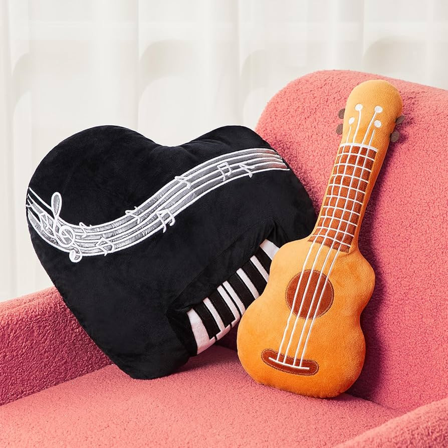 2 Pcs Rock Star Plush Pillow Set 18.5" Guitar Stuffed Plush 17.7" Piano Pillow Instrument Stuffed... | Amazon (US)