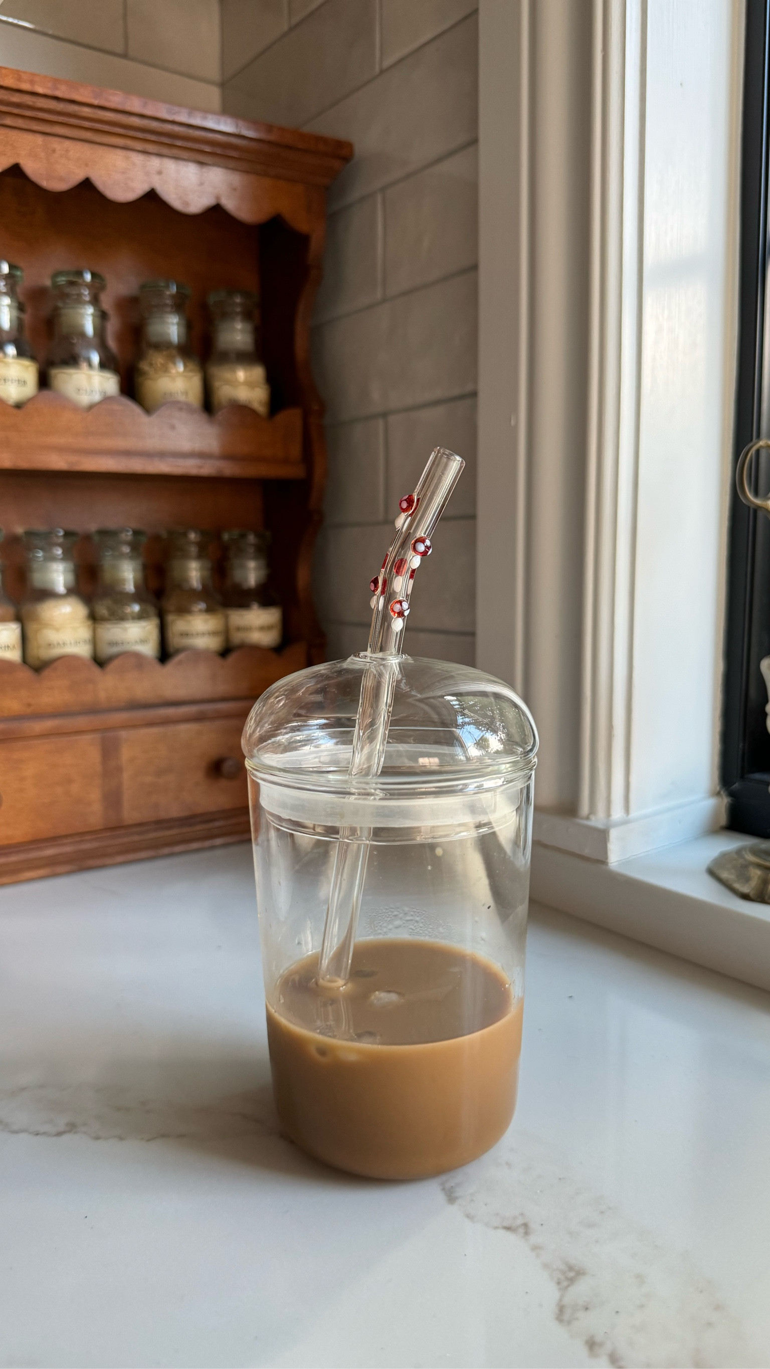 This glass coffee cup with domed lid makes me feel like I went to a cafe to buy my coffee. But I made it myself. And of course the mushroom straw adds a bit of charm and whimsy for the fall season  

#LTKHome #LTKSeasonal #LTKFallSale