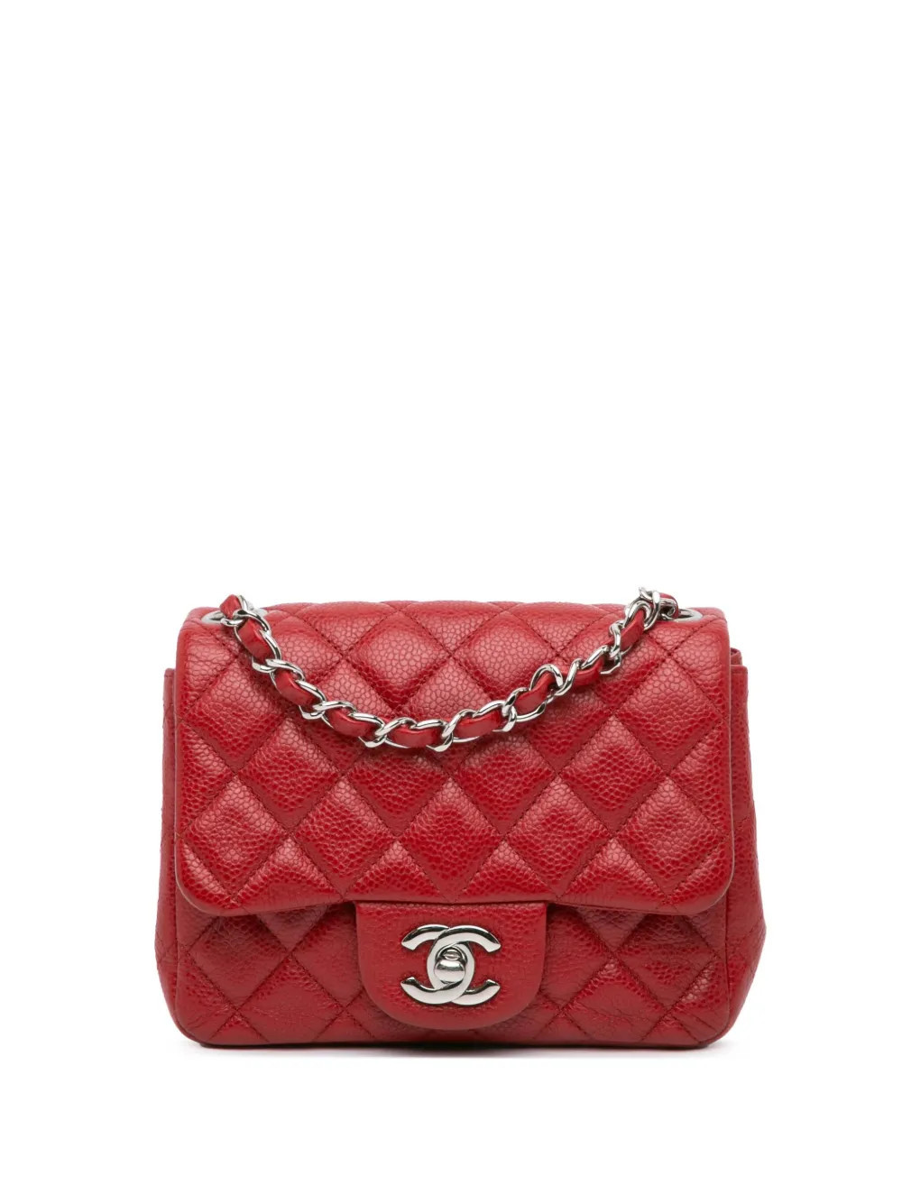 CHANEL Pre-Owned 2010-2011 Mini Square Classic Caviar Single Flap crossbody bag - Red | Farfetch Global