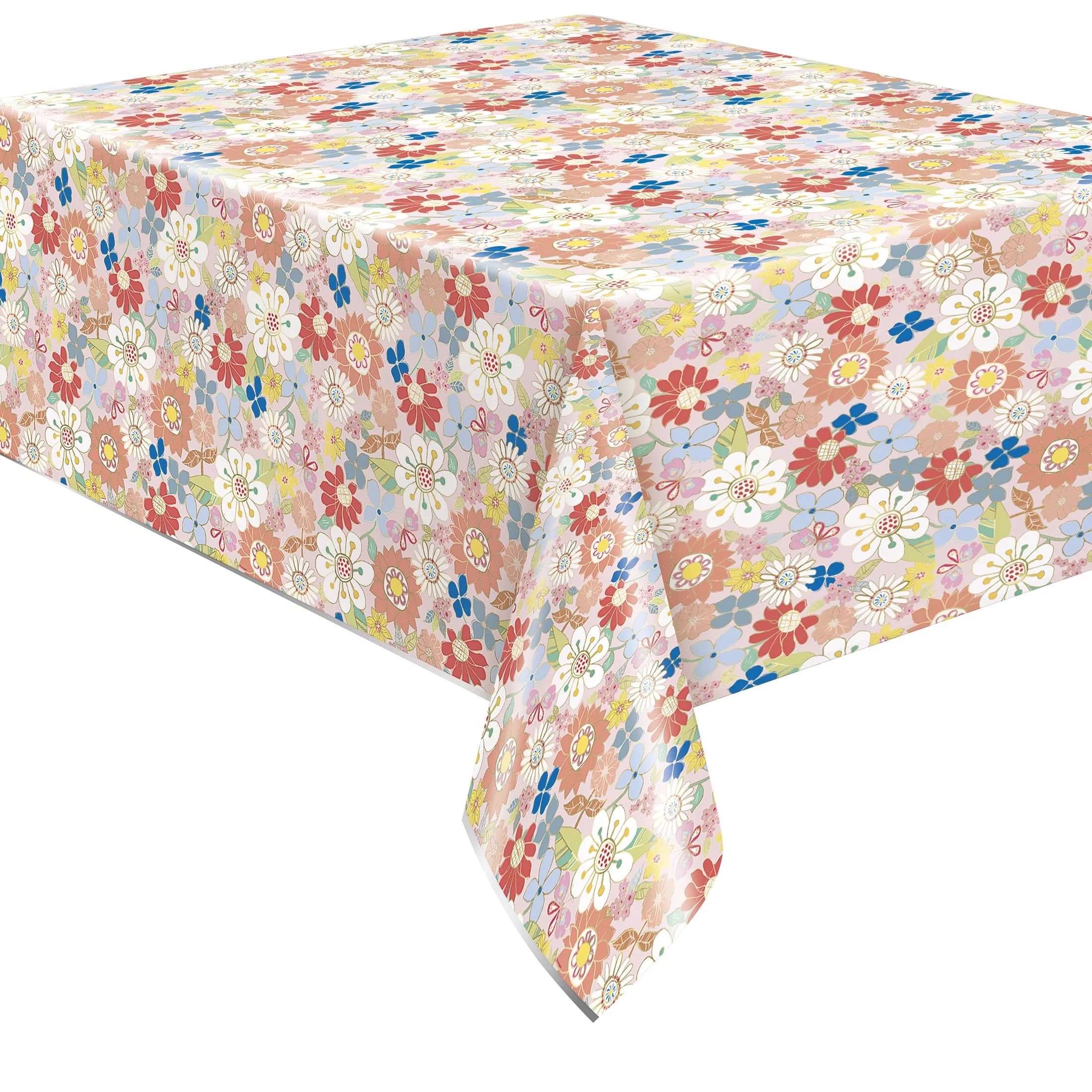 Way to Celebrate! Retro Daisy Foil Party Tablecloth, 84 x 54in - Walmart.com | Walmart (US)