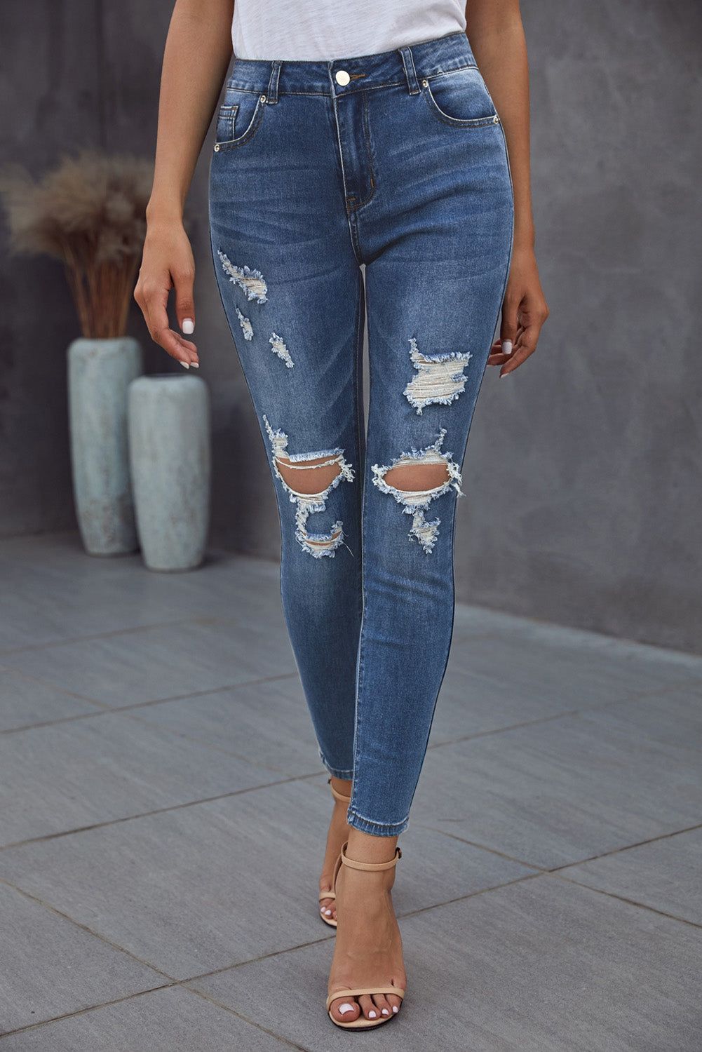 Hollow Out Vintage Skinny Ripped Jeans | Evaless