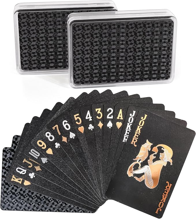 LotFancy Plastic Playing Cards, 2 Decks of Cards with Plastic Cases, Waterproof, Black Poker Card... | Amazon (US)