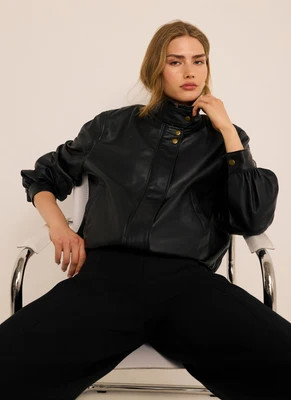 Black Leather Ultimate Funnel Neck Bomber Jacket | Mint Velvet