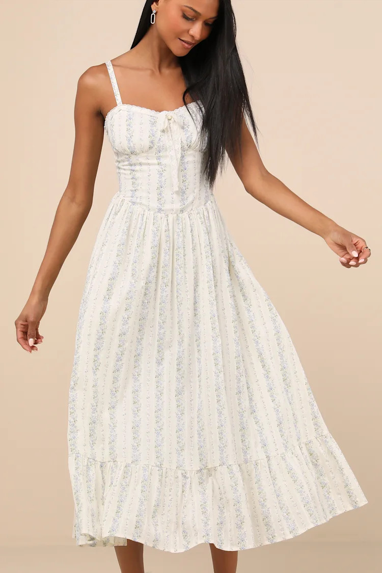 Odilie Cream Floral Lace Sleeveless Midi Dress | Lulus