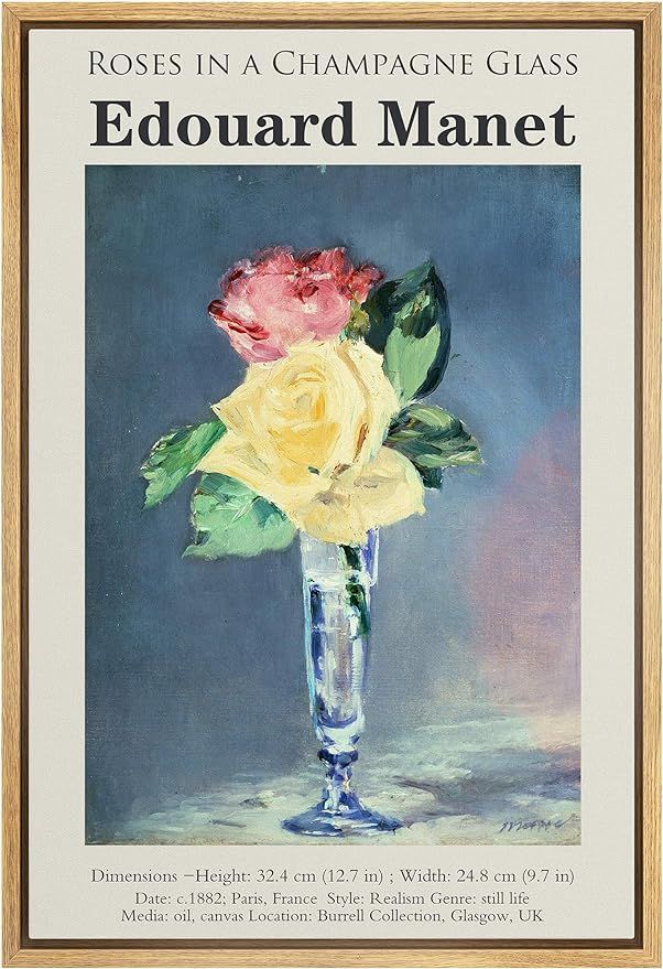 IDEA4WALL Framed Canvas Print Wall Art Roses in a Champagne Glass Master Artist Edouard Manet Nat... | Amazon (US)