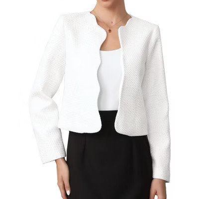INSPIRE CHIC Women's Tweed Long Sleeve Crew Neck Open Front Work Business Cropped Blazers Large White | Target