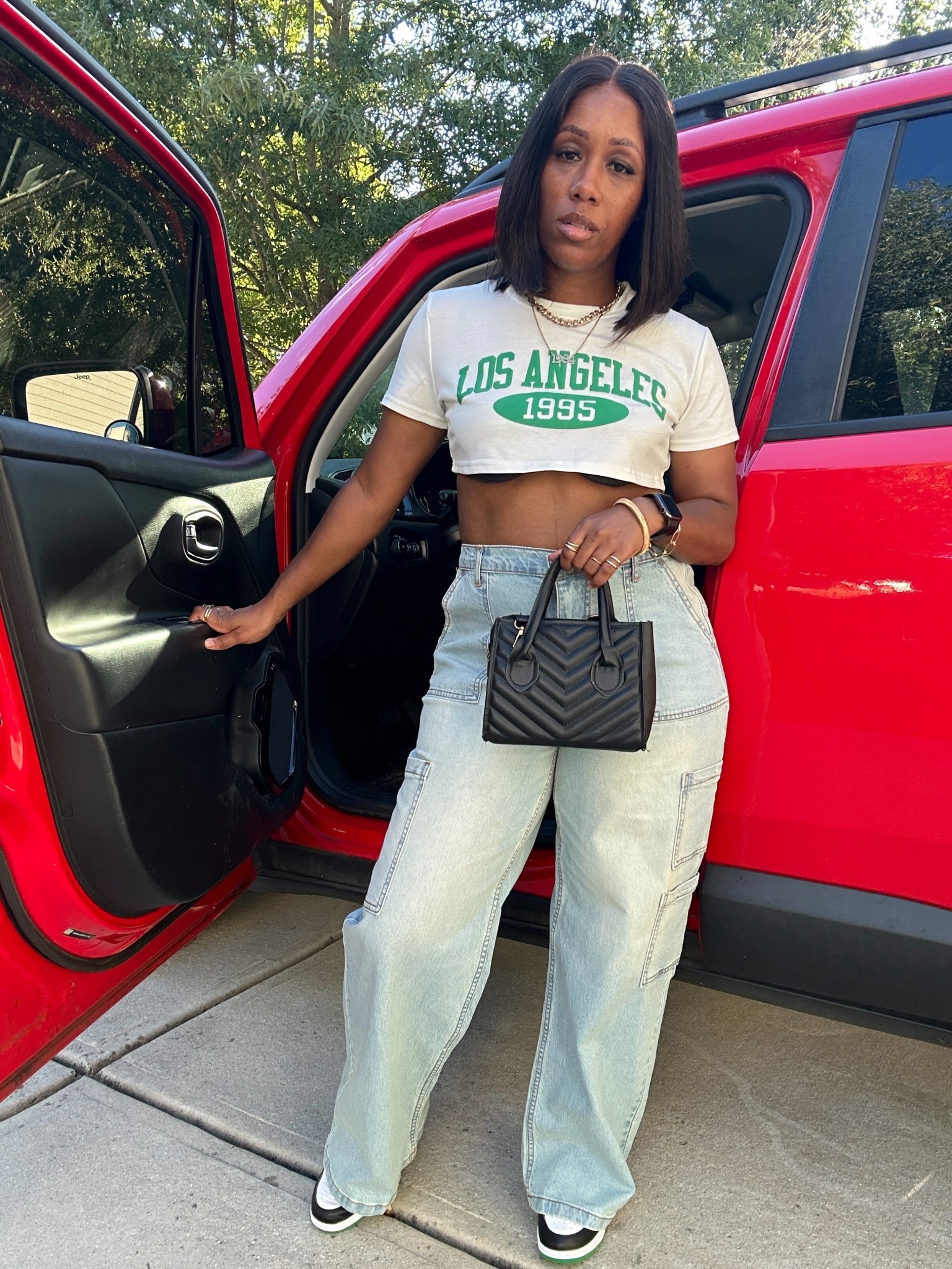 Y’all are sleeping in these Walmart wide leg cargo jeans. I styled these jeans with a green and white Los Angeles crop top, black purse, and Jordan 1 lucky green sneakers. I accessorize with gold jewelry.

#LTKFindsUnder50 #LTKPetite #LTKStyleTip