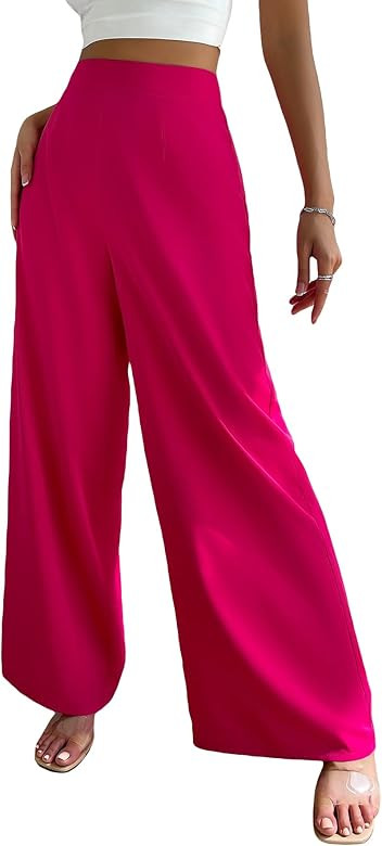 MakeMeChic Women's Palazzo Pants Casual High Waisted Loose Wide Leg Pants | Amazon (US)