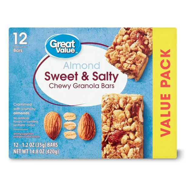 Great Value Sweet & Salty Chewy Almond Granola Bars, 12 Count - Walmart.com | Walmart (US)