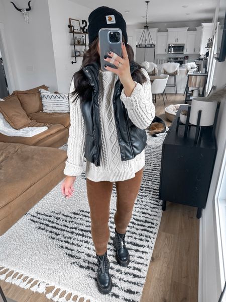 Sweater — large
Vest — small
Leggings — small

comfy outfit | fall errands outfit | brunch outfit | velvet leggings | faux leather puffer vest | oversized cable knit sweater | platform doc martens outfit | edgy outfit | carhartt beanie | cold weather outfit 



#LTKfindsunder100 #LTKfindsunder50 #LTKstyletip