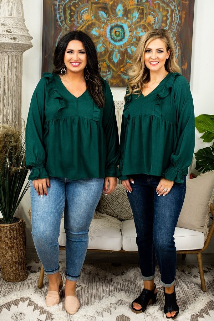 Partner Up Hunter Green Ruffle Top - T1284HGN | Tee for the Soul