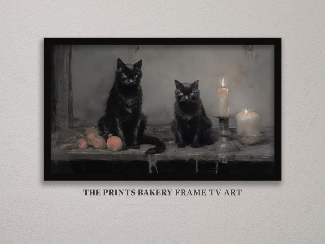 Halloween Frame TV Art Vintage Black Cats Farmhouse Still - Etsy | Etsy (US)