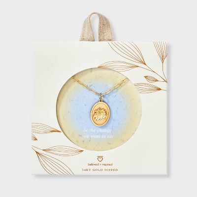 Beloved + Inspired 14K Gold Dipped Dahlia Oval Tag Pendant Necklace - Gold | Target