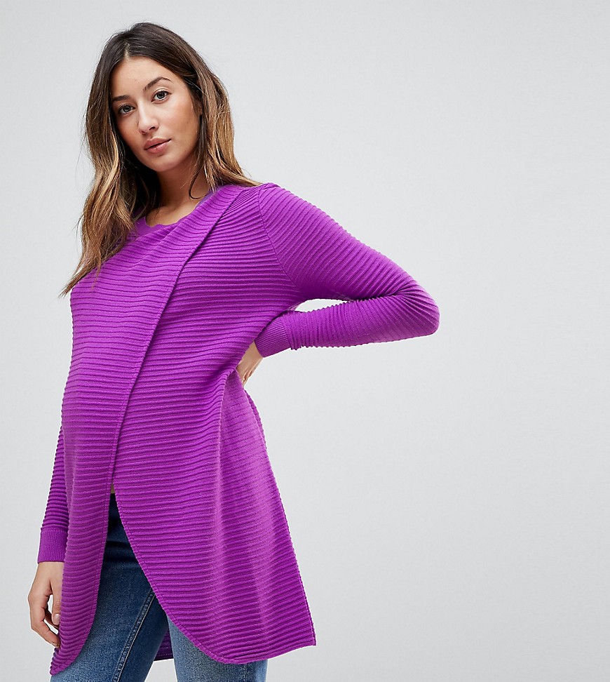 ASOS Maternity NURSING Wrap Over Sweater in Textured Stripe - Purple | ASOS US