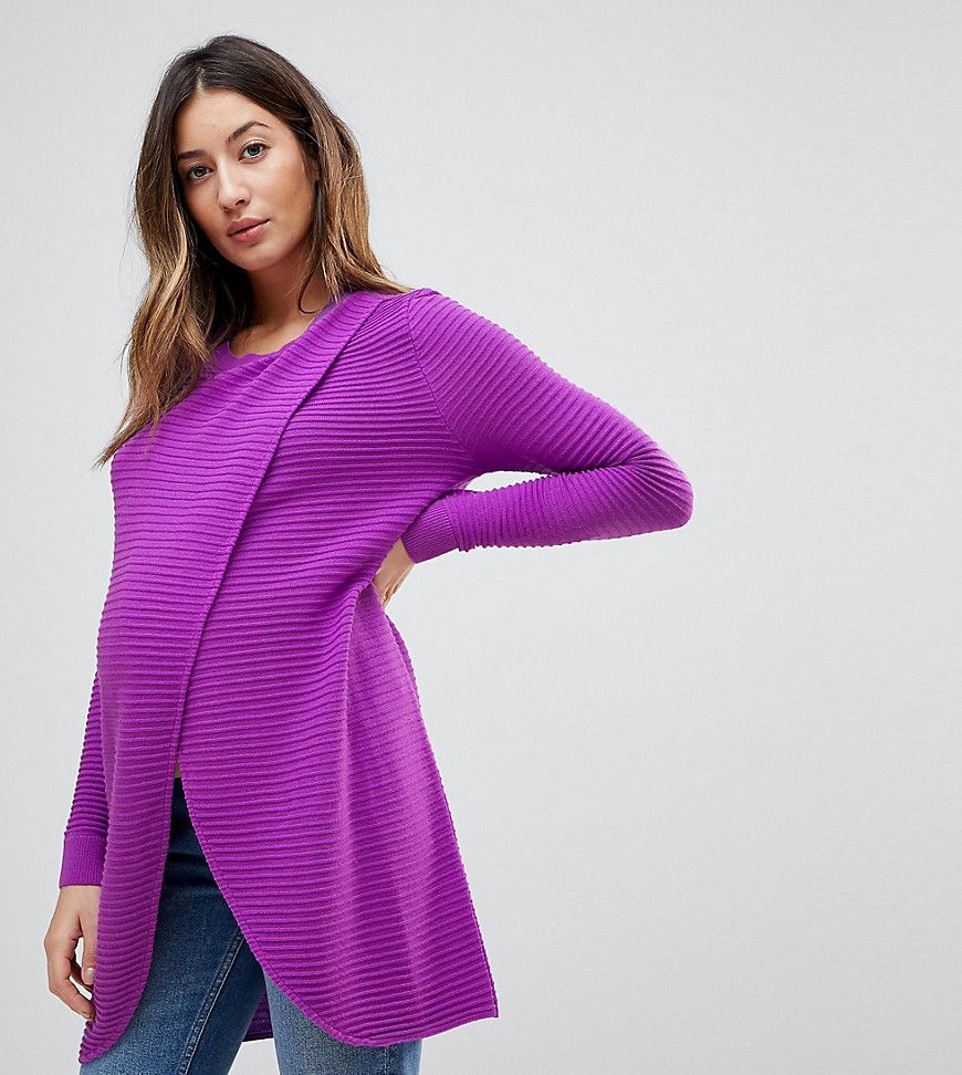 ASOS Maternity NURSING Wrap Over Sweater in Textured Stripe - Purple | ASOS US
