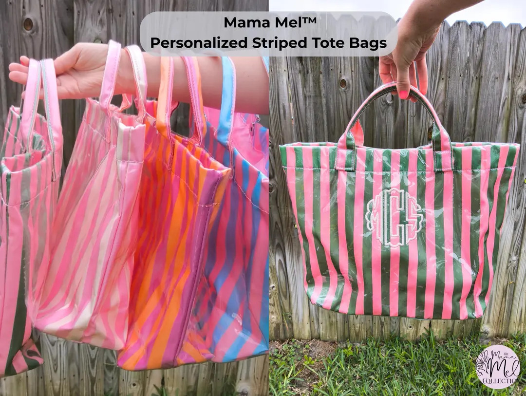 Personalized Striped Tote Bag, Embroidered Beach Bag, Mama Mel™ Custom Handbag | Etsy (US)