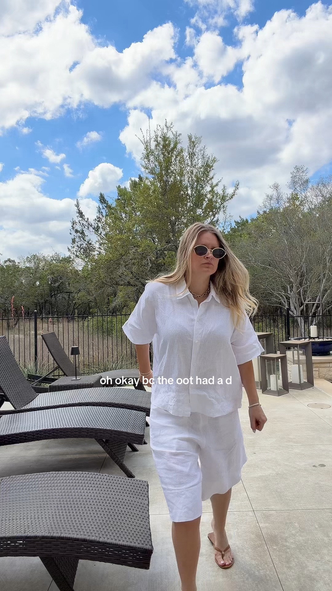 Linen set, white linen set, spring matching set, spring outfit inspo, sunglasses, Tory Burch flip flops 

#LTKootd