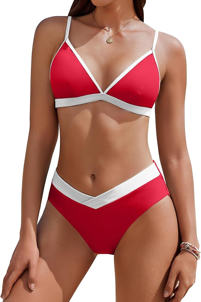 AI'MAGE Womens Sexy Triangle Bikini Set High Cut Bathing Suits Color Block Two Piece Swimsuit 202... | Amazon (US)