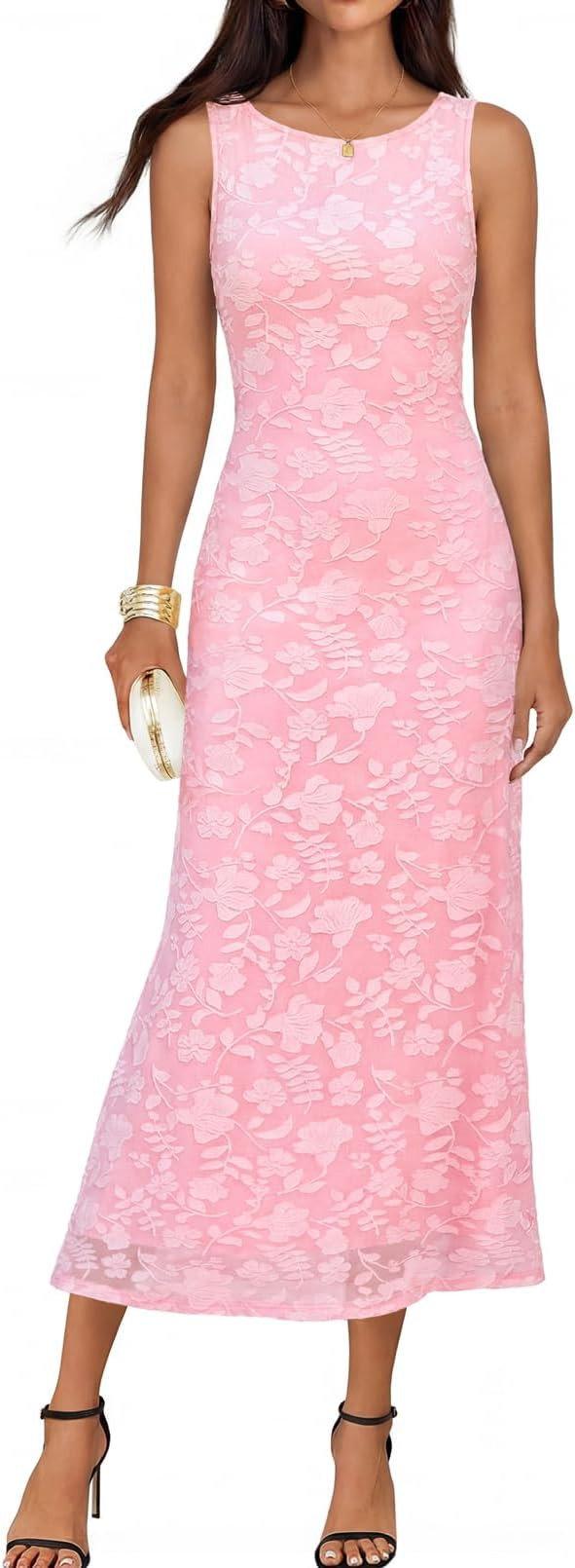 MEROKEETY Womens 2026 Summer Floral Maxi Dress Sleeveless Tie Waist Elegant Formal Bodycon Weddin... | Amazon (US)