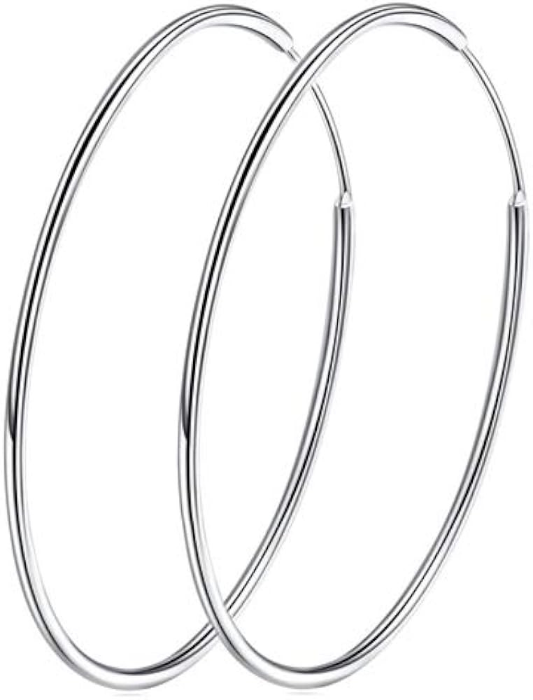 Chic 925 Sterling Silver Big Hoop Earrings Minimalist Round Circle Endless Large Huggie Hoops Sta... | Amazon (US)