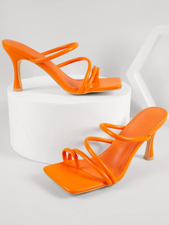 SHUZIA Faux Leather Toe-Loop Slip-On Heels | SHEIN