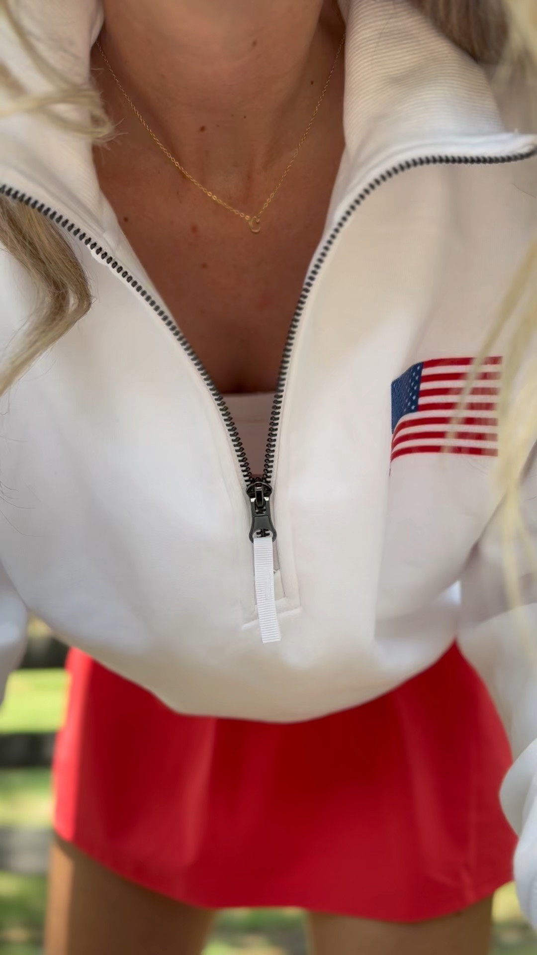 How cute is this American flag pullover sweatshirt! I’m wearing size medium- I feel like a small would fit me better. This outfit is perfect for summer, perfect golf outfit, Fourth of July outfit. This tennis skirt is on sale too! Wearing XS! Memorial Day outfit, baseball outfit, sports mom outfit, target mom. Callie Glass


#LTKSeasonal #LTKFindsUnder50 #LTKSummerEdit