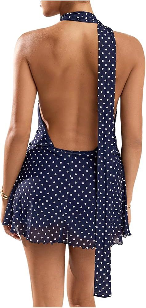 Women's Polka Dots Backless Halter Dresses Sleeveless Slim Fit Elegant Mini Dress Old Money Outfi... | Amazon (US)