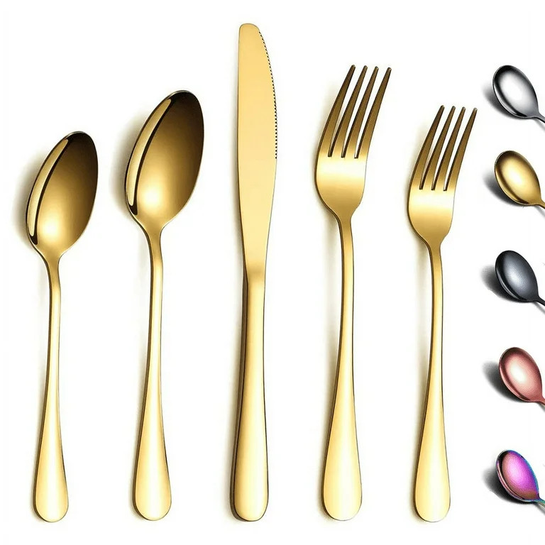 ReaNea 20 Piece Gold Silverware Set Stainless Steel Titanium Gold Plating Flatware Set, Spoons an... | Walmart (US)
