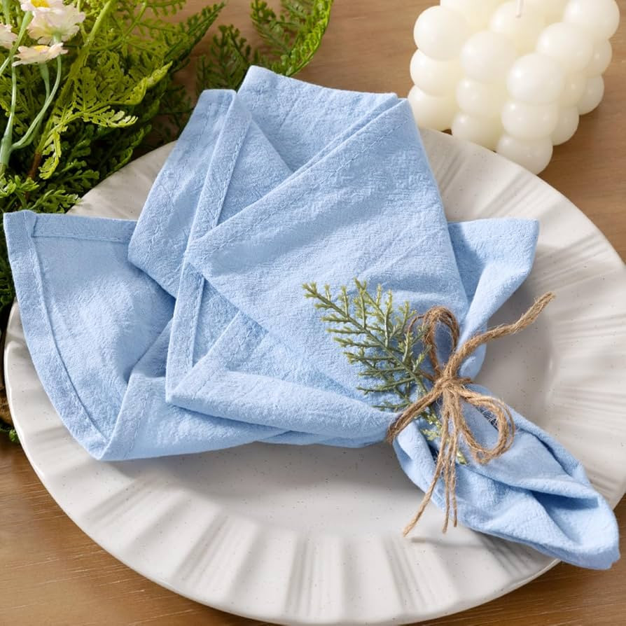 Socomi Cloth Napkins Blue Summer Washable Reusable Bulk Linen Cotton Napkins Set of 6 17"x17" for... | Amazon (US)