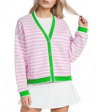 Addison Bay Abbott Striped V-Neck Long Sleeve Sweatshirt Cardigan | Dillard's | Dillard's