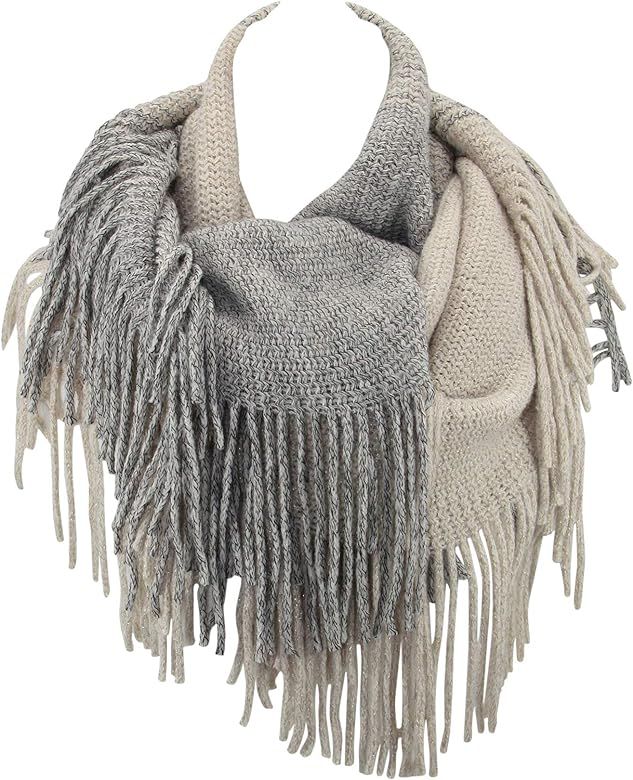 Knit Infinity Scarf – Women Woolen Warm Scarf with Fringes – Circle Loop Scarves | Amazon (US)