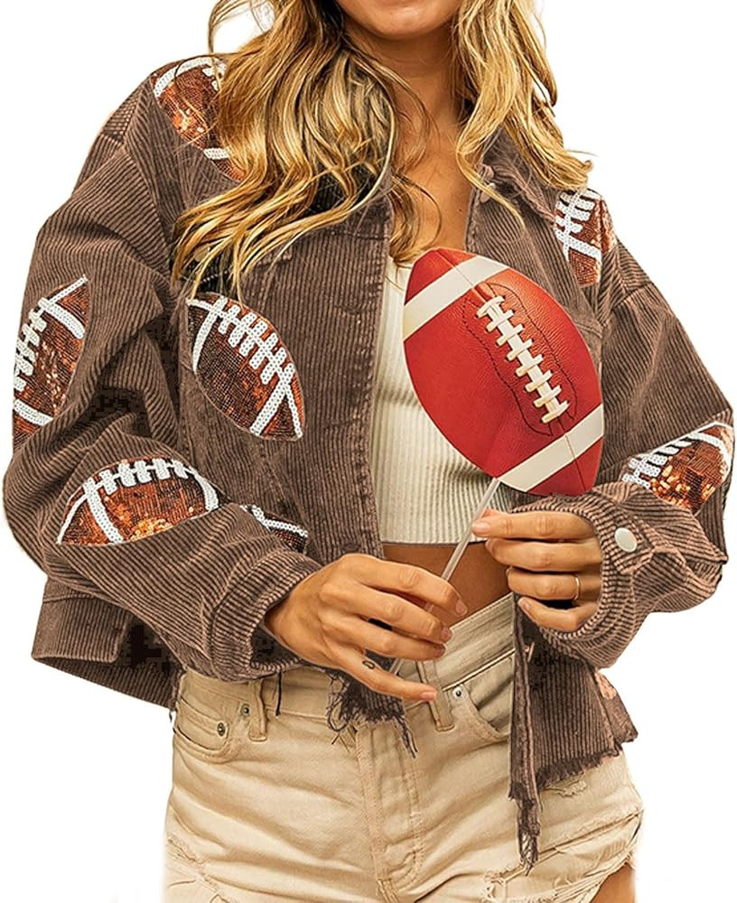 CHARTOU Women Vintage Distressed Cropped Corduroy Jacket Oversized Frayed Rugby Sequin Short Shac... | Amazon (US)